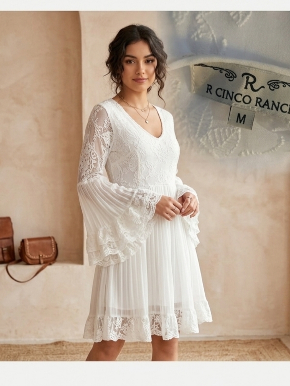 White Ruffled Tiered Gown with Mock Neck